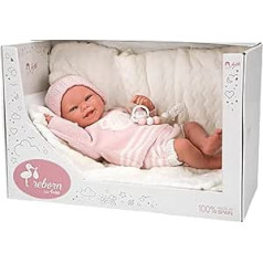 ARIAS - Reborn Adriana Doll, 40 cm, Pink and White Stripes, Includes Blanket, Pacifier, Diaper, Soft Vinyl Body and Limbs Toy for Children Aged 3+ (ARI98149)