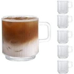 DM DESIGN·MASTER [iepakojumā 6 350 ml] — vertikālas svītras dizaina glāzes, kafijas/tējas glāze, ilgstoši uztur siltumu, lieliski piemērota latte, tējai un dzērieniem