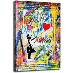 JoOcLa Banksy Bilder Leinwand plakāts Gemälde Canvas Wall Art Abstrakts Graffiti Street Kunstdruck Wandbilder Wandkunst Drucke Wohnzimmer Dekorācija Bereit Deko (Mit Rahmen 00D, 40x60cm (16x24 collas))