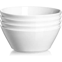 DOWAN salātu bļodu komplekts, 950 ml / 32 oz zupas bļodas, lielas graudaugu bļodas, zupas bļodas ar platu diametru, bļodu komplekts no porcelāna, ramen bļoda, balts, 4 iepakojumā