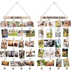 Picture Frame, 2 Pieces, Collage Wall Photo Wall, Multiple Pictures, Picture Rail, Wooden Photo Frame with Clips, Wall Decoration, Polaroid Pictures, Hanging, with 60 Clips (with 288 Alphabet and