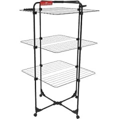 Vileda Mixer 3 Ultimate Clothes Airer (Black Edition), Tower Clothes Airer, 30 m Drying Area, Flexible, Easy Moving and Transport, Swivel Wheels, Extra Space for Small Parts, Eco Pack