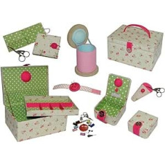 alles-meine.de GmbH 2-Piece Sewing Basket XL with Insert and Pin Cushion Cream Roses Fabric Sewing Box Colourful Handmade Basket