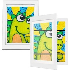 WDMJxar Pack of 2 Picture Frames for Children's Drawings, Children's Art Storage Frame, Children's Artwork, Picture Frame, Front Opening, White A4 (2 x White)