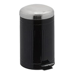 Relaxdays Pedal Bin, 12 Litres, Soft-Close Mechanism, Removable Inner Bin, Bathroom Waste Bin, Metal, Black and Silver, 42 x 25 x 31 cm