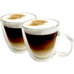 MAMMOTH Karstumizturīgi krūzes ar dubultām sienām Stikls 420ml Kafija Latte Cappuccino Macchiato Plakana Baltā Tēja Alus Atdzesēti Dzērieni Deserti Saldējuma putra