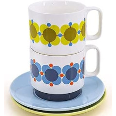 Orla Kiely Atomic Flower Sky Saulespuķu tējas krūze un apakštasīšu komplekts pa 2