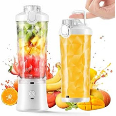 Blender Smoothie Makers, 600 ml Portable Mixer Mini Jug Blenders, Smoothie Maker To Go Multifunctional Personal Mixer Fresh Juice Mixer Bottle To Go with USB Rechargeable (White)