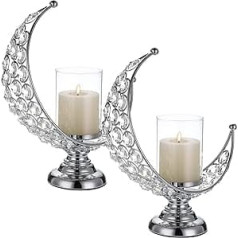 TOLIDA Pack of 2 Moon-Shaped Candle Holders Made of Crystal Silver Candle Holder as Exquisite Decoration / Art Collection for Weddings Celebrations Birthday Parties Family Table Room Christmas