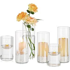 Hewory Candle Jars Lantern Glass Candle Holder: Set of 6 Candle Jars for Floating Candles Glass Cylinder with Base Glass Vase Cylinder Lantern Glass Set for Table Decoration Wedding Event Living Room