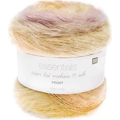 Rico Essentials Super Kid Mohair Loves Silk Print, Mežģīņu dzija Mohēras zīda krāsas gradients adīšanai un tamborēšanai, mežģīņu vilnas adatas izmērs 4,5 mm, 50 g apm. 375 m