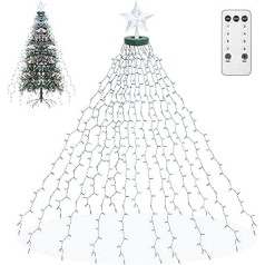 Christmas Tree Fairy Lights with Stars, 410 LEDs, Christmas Lighting, Christmas Light Net with Remote Control, 2 m Christmas Tree Light with Ring for Indoor and Outdoor Use, Cool White