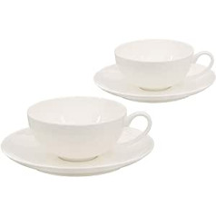 Buchensee tējas krūzīšu komplekts no smalka kaula porcelāna. 2 tējas tases katra 150 ml un 2 apakštasītes smalkā krēmbaltā krāsā.