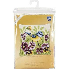 Vervaco Kreuzstichkissen Blaumeise Kreuzstichpackung Stickkissen vorgezeichnet, Stramin, Weiß, 40 x 40 x 0,3 cm