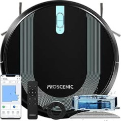 Proscenic 850T WLAN robotu putekļu sūcējs ar tīrīšanas funkciju, 3000 Pa sūkšanas jaudas putekļsūcēja robots ar tīrīšanas funkciju, Siri un Alexa un Google mājas un lietotņu vadība, mājdzīvnieku matiem/paklājiem/cietiem