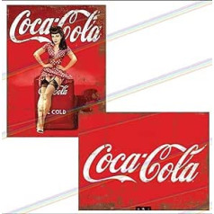 2 bāra zīmju komplekts Coca Cola logotips + Coca Pin Up bāra piederumu komplekts mājas krogam vai dārza bāra sienas izkārtnei vīrieša ala dāvana metāla piemiņas stieņa izkārtne 20 cm x 15 cm