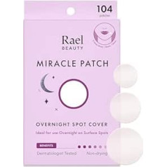 Rael Miracle Overnight Spot Cover — hidrokoloīdi pret pūtīšu plāksteri, pūtīšu plāksteri, biezāks un īpaši lipīgs, 3 izmēri (104 iepakojumā)