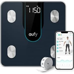 eufy Smart Scale P2 digitālie vannas istabas svari ar WiFi, Bluetooth, 15 mērījumiem, ieskaitot svaru, ķermeņa tauku saturu, ĶMI, muskuļu un kaulu masu, 3D virtuālo ķermeņa modu, 50 g/0,1 mārciņu augsta precizitāte, IPX5 ūdensizturīgs