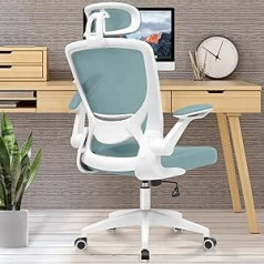 Ergonomisks biroja krēsls KERDOM, elpojošs galda krēsls ar regulējamu galvas balstu, roku balsti, grozāms krēsls, šūpuļkrēsls līdz 135°, tīklveida izpildkrēsls