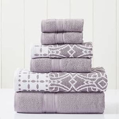 Modern Threads 6 Piece Set, 2 Bath Towels, 2 Hand Towels, 2 Washcloths Yarn Dyed Jacquard/Solid Towel Set Monroe Orchid