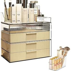 DASITON Make Up Organizer mit Schubladen, Staubdichte Vierlagige Kosmetik Aufbewahrung, Große Kosmetik Schminktisch Organizer, Skincare Organizer Cosmetic Organizer für Schlafzimmer, Badezimmer (Creme)