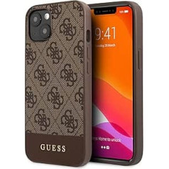 Guess Mobile Phone Case for iPhone 13 - Hard Case Brown 4G Collection PU with Bottom Stripe Metal Logo