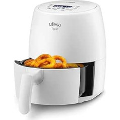 Ufesa Twist karstā gaisa cepeškrāsns mazs bez eļļas, 2 l, Airfryer ar 6 programmām, 1200 W, laika maiņa, temperatūra no 80 °C līdz 200 °C, nesatur BPA, nepiedegošs pārklājums, vēss pieskāriens, balts, Amazon ekskluzīvs