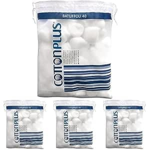 Cottonplus Cotton Plus 40 Pack - Medical Line | 100% tīra hidrofila kokvilna medicīniskai lietošanai | Mīksts un uzsūcošs (4 iepakojumā)