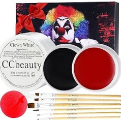 Ccbeauty Face Paint Театральный макияж Белый Черный Красный с клоунским носом и кистью для макияжа, набор красок для лица для детских вечеринок Хэл