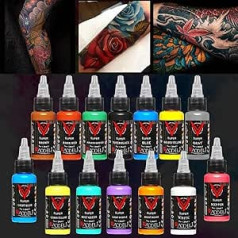 Umikakitchen 14 gabali tetovēšanas tintes, 14 krāsu komplekts 1 unce 30 ml/pudele tetovēšanas tintes pigmenta komplekts 3D aplauzumam Skaistuma āda Body Art