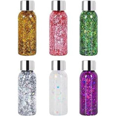 Fowybe 5 gab Glitter Body Gel 6 Colors Sequins Chunky Glitter Gel Krāsains acu ēnas Glitter ķermeņa želeja festivāla ballītei Sejas grims Mati Acis Lūpas Shimmer