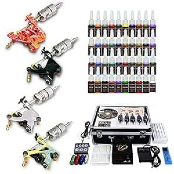 ‎Minus One Tattoo Complete Tattoo Kit Set 4 Tattoo Machine 40 Inks Case 50 Needles