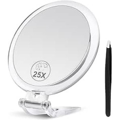 B Beauty Planet 25X Handheld Mirror, Magnifying Mirror with Handle and Tweezers, Portable Magnifying Mirror, Portable Small Mirror, 25X Makeup Mirror for Eye Makeup