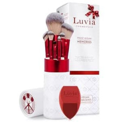 Luvia Cosmetics Профессиональный набор кистей для макияжа Luvia, идея для подарка, Prime Vegan Memories Velvet Red, Pearl, 7 кистей для макияжа, включая место для хране