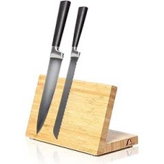 Amazy Magnetic Knife Block Including 15 Chalk Labels - Practical Knife Holder Made of Solid Bamboo Wood for Safe and Space-Saving Storage of Your Kitchen Knives | Without Knives