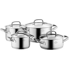 WMF Pot Set 4-Piece Gourmet Plus Inside Scale Steam Vent Hollow Handles Metal Lid Cromargan® Stainless Steel Suitable for Induction Hobs Dishwasher-Safe