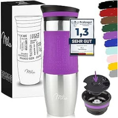 Milu Insulated Mug, Coffee Cup to Go, 370 ml / 450 ml, 100% Leak-Proof, Stainless Steel Drinking Cup, Car Mug, Double Wall Insulation, Thermal Mug, Travel Mug (Violet, 450 ml)