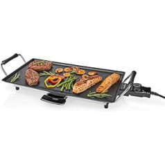 NEDIS - Teppanyaki-Grill - 50 cm - 2000 W - Einstellbare Temperaturregulerung - Antihaft-Beschichtung - Abnehmbare Teile - Cool-Touch-Griff - Anti-Rutsch FCTE110EBK50, schwarz, 0,9 m