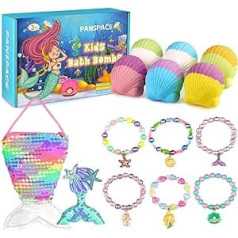 Bath Bombs for Children with Surprise Inside, 6 Pieces Organic Bath Bombs for Girls and Toddlers Aged 3-12, Birthday Bath Bomb Gift Set with Mermaid Bracelets Hair Clip Jewellery Bag