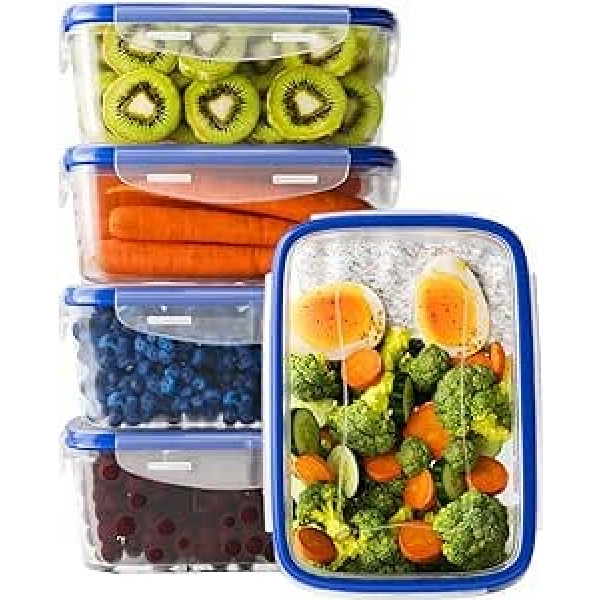FITPREP Pack of 5 (10 Pieces) Plastic Food Storage Containers 5 x 1000 ml – Tight & Hygienic with Lid Perfect Size for Meal Prep. Storage Containers Space-saving Stackable BPA Free