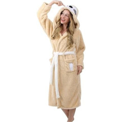 ATOZ Unisex Hooded Bathrobe, Blue Owl Hooded Flannel Bathrobe, Cartoon Animal Bathrobe for Adults with a Height of 155 - 175 cm