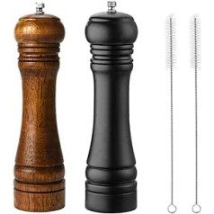 BINHAI BINHAI Wooden Pepper Mill Set Salt Black Pepper Mill Kit Manual Mills Solid with Strong Adjustable Ceramic Grinders 2 Pieces 8 Inches