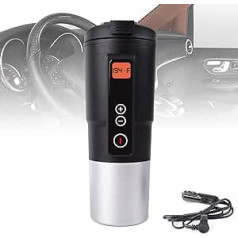 12 Volt Kettle for Car, Travel Mug, Electric Heating Cup with Temperature Control to Keep Warm with LCD Display, Heating Milk/Tea/Coffee for Long Distance Traffic, Car Trip (Black)