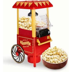 NK Retro Popcornmaschine, elektrisch, 1200 W, einfach zu bedienender Knopf, Zubereitung in 2 Minuten, Heißluft, Größe 0,3 l, tragbar, ideāls für zu Hause