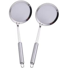 AIYoo 2 Pack Stainless Steel Filter Spoons Fine Wire Mesh Oil Filter Deep Fryer Skimmer Soup Residue Oil Strainer Spoon Non Slip Lightweight