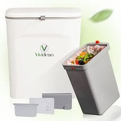 Vividron Small Kitchen Compost Bin with Lid - 7 L - Organic Waste Bin Kitchen with Two Containers - Hanging Bin for Base Cabinet/Undersink (White)