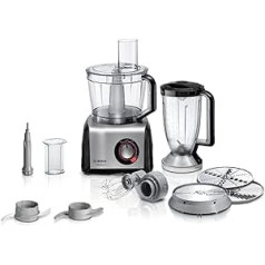 Bosch MultiTalent 8 MC812M814 Compact Food Processor, Versatile, XXL Mixing Bowl 3.9 L, Mixer 1.5 L, Utility Knife, Whisk, Cutting and Grating (Fine/Coarse), 1250 Watt, Black/Stainless Steel