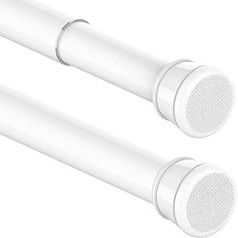 1 x Shower Rail, No Drilling, Shower Curtain Rail, Telescopic Pole, for Cupboards, Bathrooms, Wardrobe, 110-200 cm, White (Diameter 25 mm)