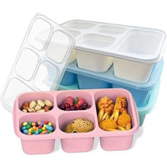 MEEYUU 4 Pack Bento pusdienu kaste pieaugušajiem un bērniem, 5 nodalījumi, atkārtoti lietojami pārtikas uzglabāšanas konteineri ar caurspīdīgu vāku, droši mikroviļņu krāsnī (2 x zaļa un 2 x rozā)