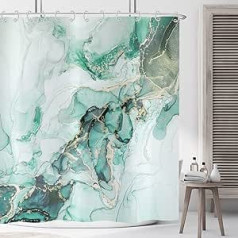 Asdcxz Marble Shower Curtain, 180 x 200 cm, Modern Abstract Turquoise Gold White Marble Look, Texture, Washable Bathroom Shower Curtains for Bathtub, Polyester Textile, Waterproof, with 12 Hooks